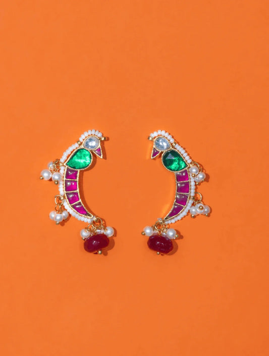 GAURANGI MAYNA RED SHAPED POLKI WITH SEMI-PRECIOUS STONE WITH BASRA MOTI