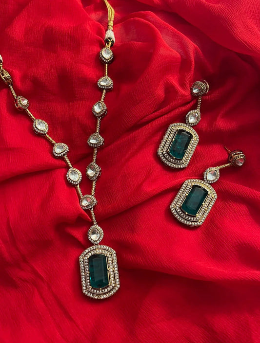 DAYITA PRINCESS REAL MOISSANAITE NECKLACE WITH SEMI PRECIOUS RUBY DROP EARRINGSSS