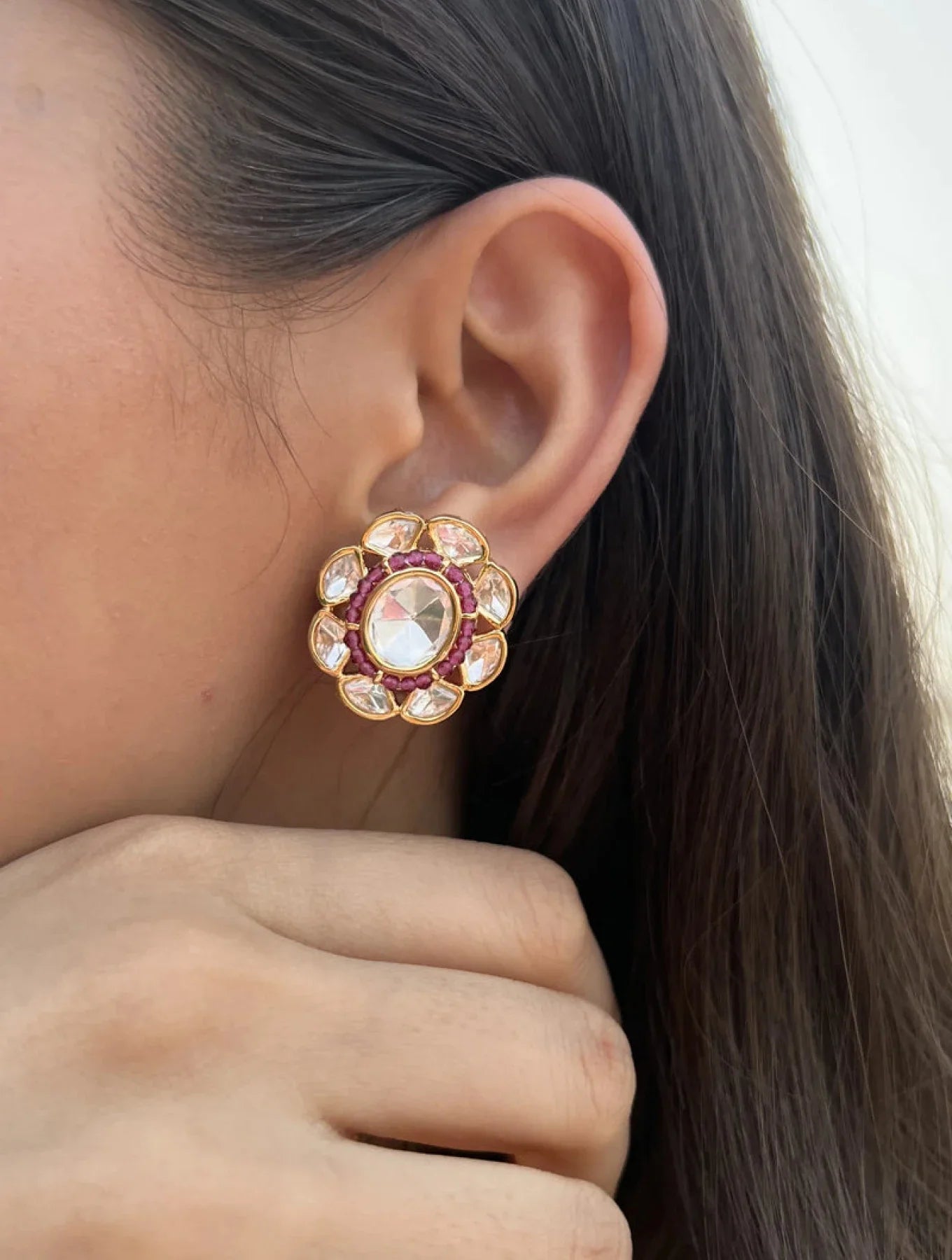 ANUSHKA FLOWER POLKI PENDANT 6 PETAL FLOWER POLKI STUDS EARRINGSSS