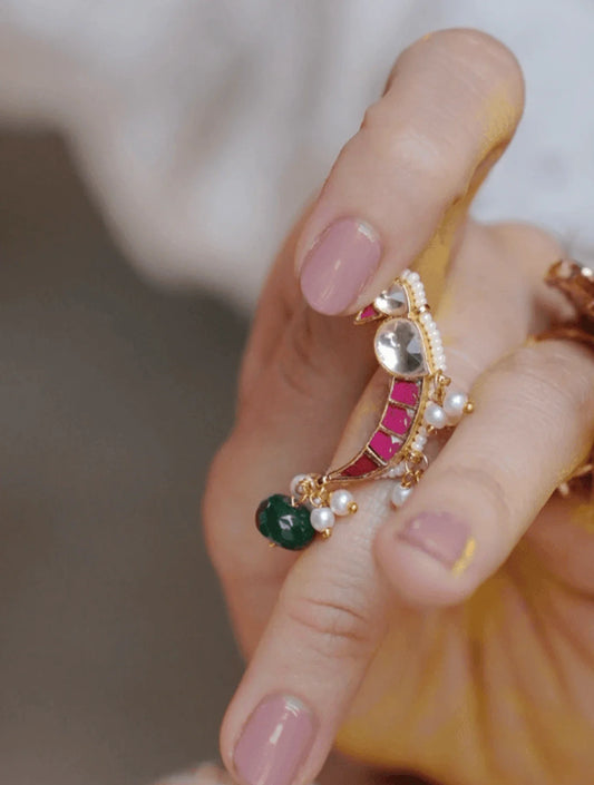 KANUPRIYA MAYNA SHAPED POLKI WITH SEMI-PRECIOUS STONE WITH BASRA MOTI