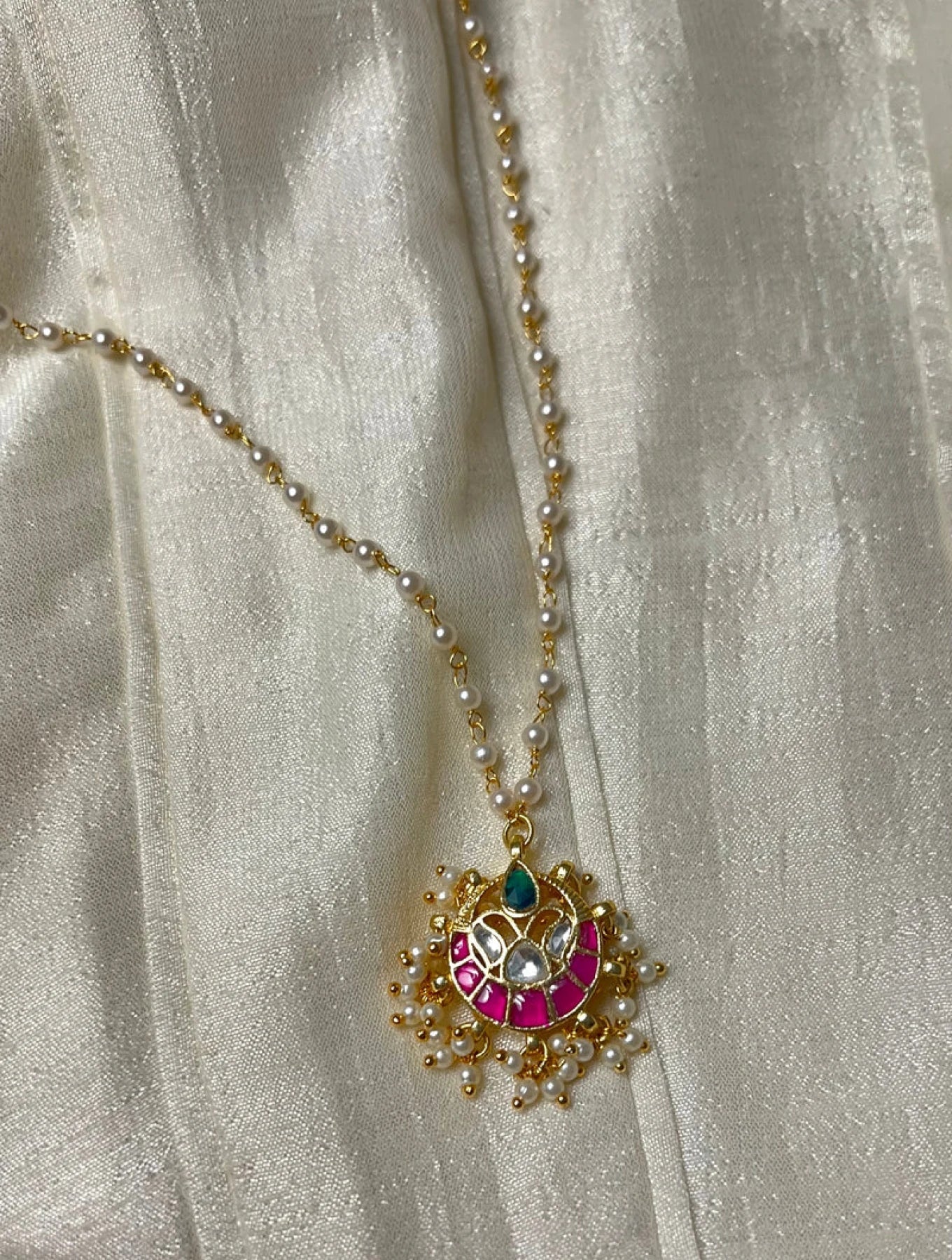 FALGUNI DIYA SHAPED POLKI WITH SEMI-PRECIOUS STONE WITH BASRA MOTI