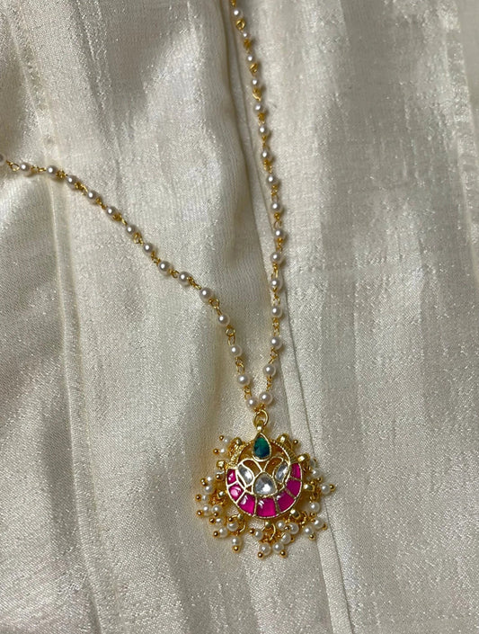 FALGUNI DIYA SHAPED POLKI WITH SEMI-PRECIOUS STONE WITH BASRA MOTI