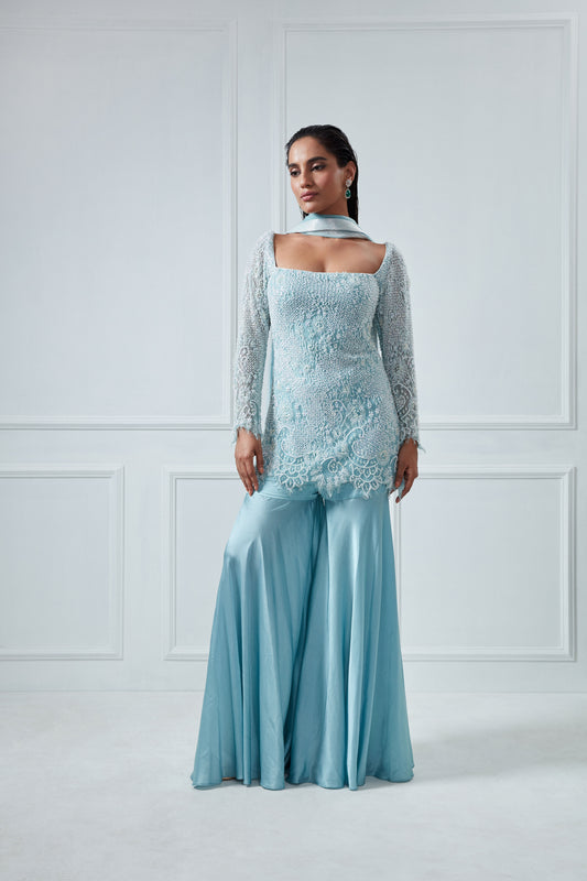 POWDER BLUE KURTA AND SHARARA SET