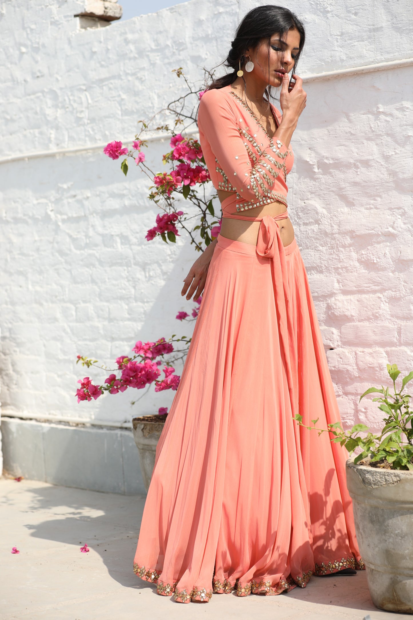 PEACH WRAP AROUND LEHENGA SET