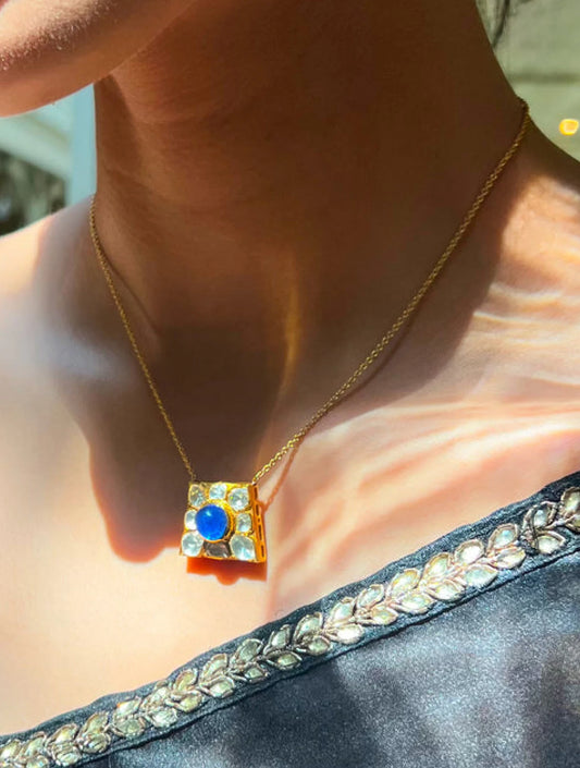 Shubhra Blue SP Silver Pendant with attached Chain