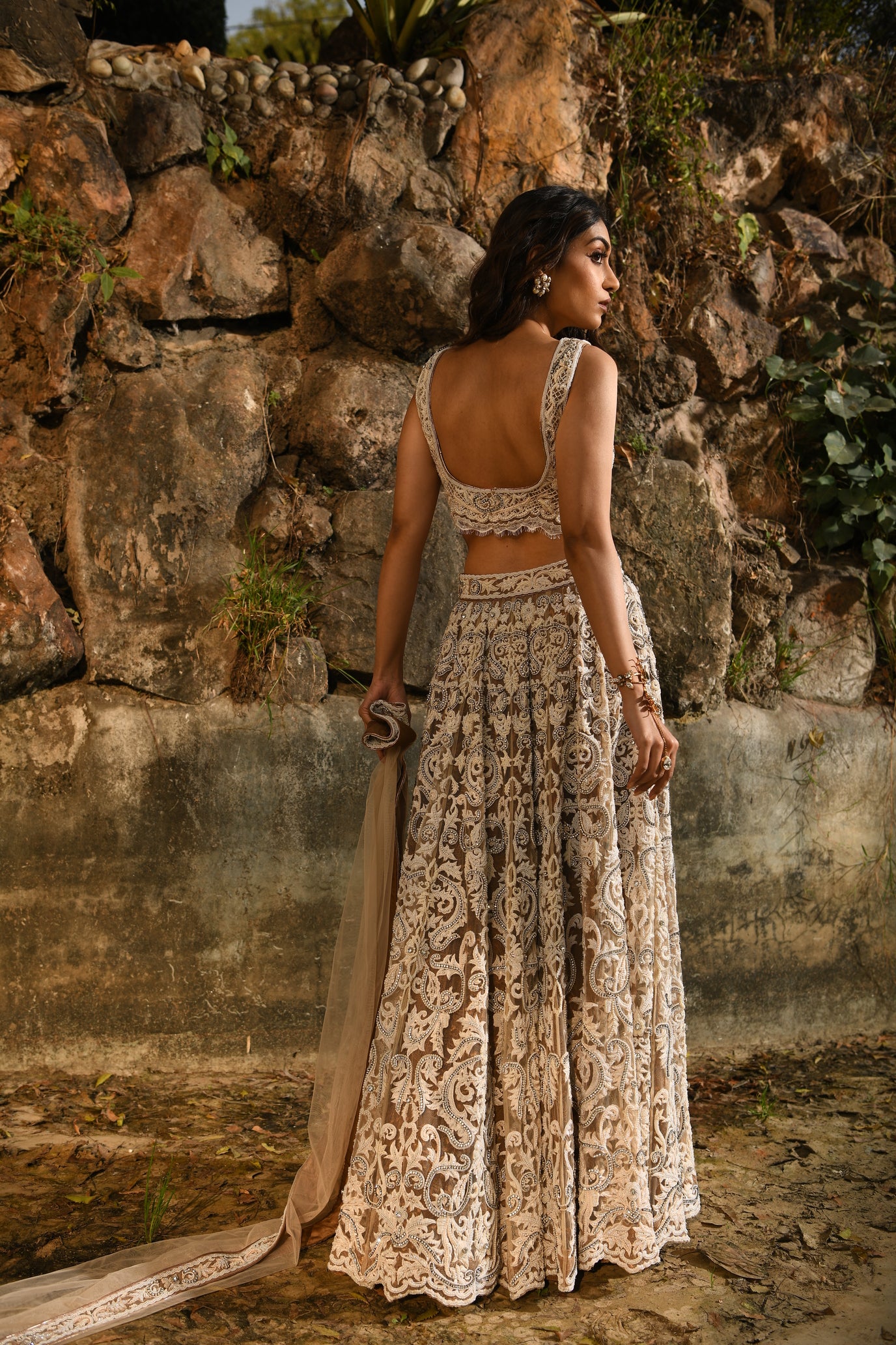 hand embroidered Lehenga with Blouse & Dupatta