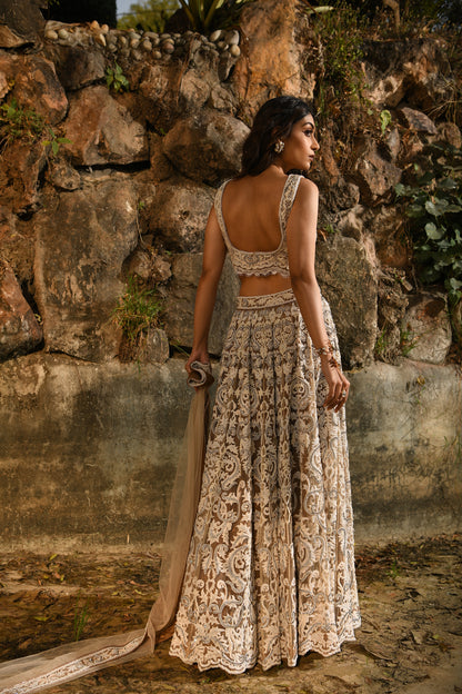 hand embroidered Lehenga with Blouse & Dupatta