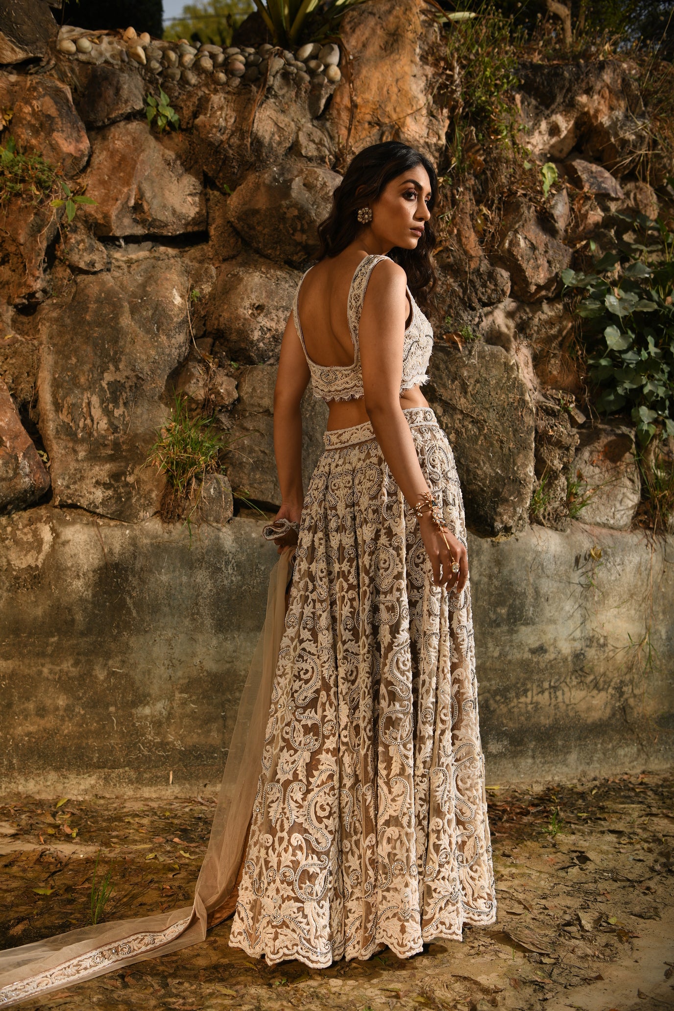 hand embroidered Lehenga with Blouse & Dupatta