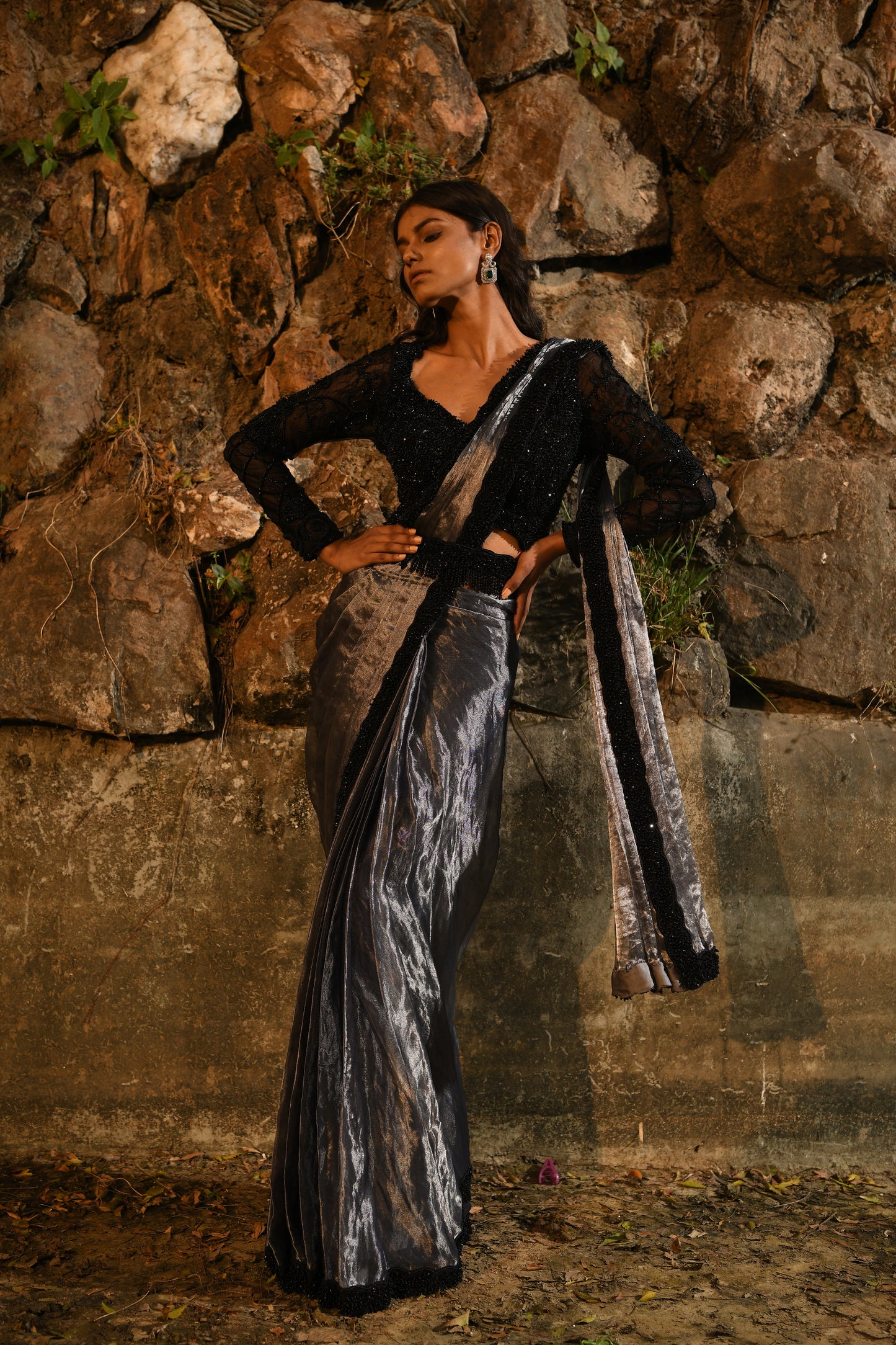 GREY SAREE SET