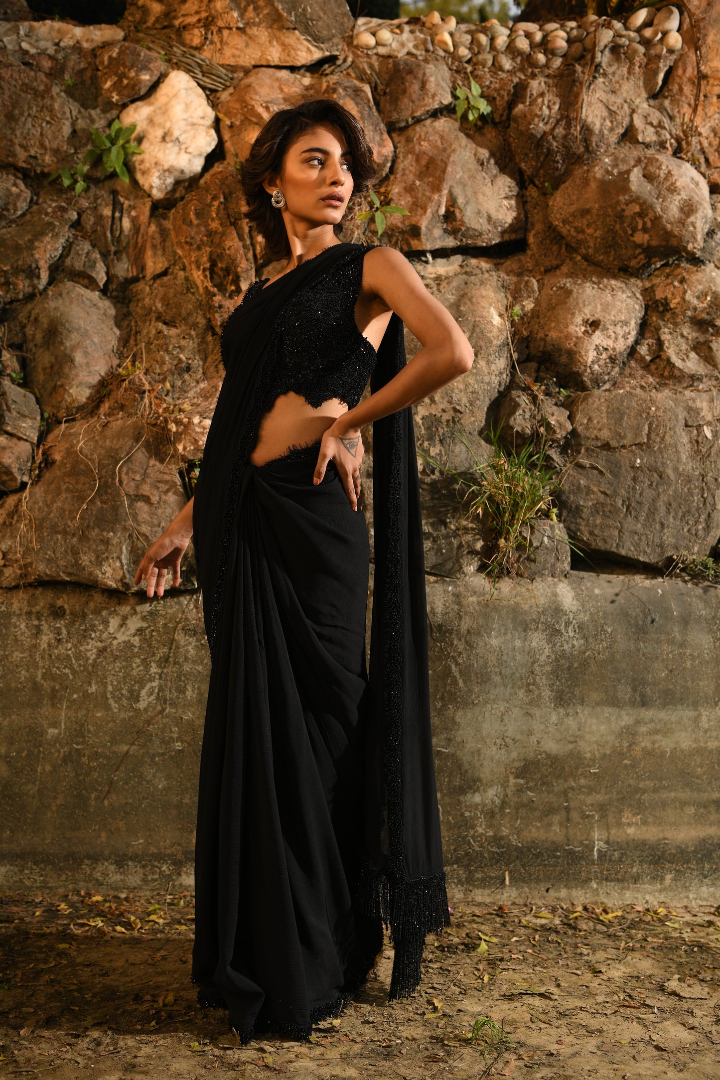 BLACK SAREE SET