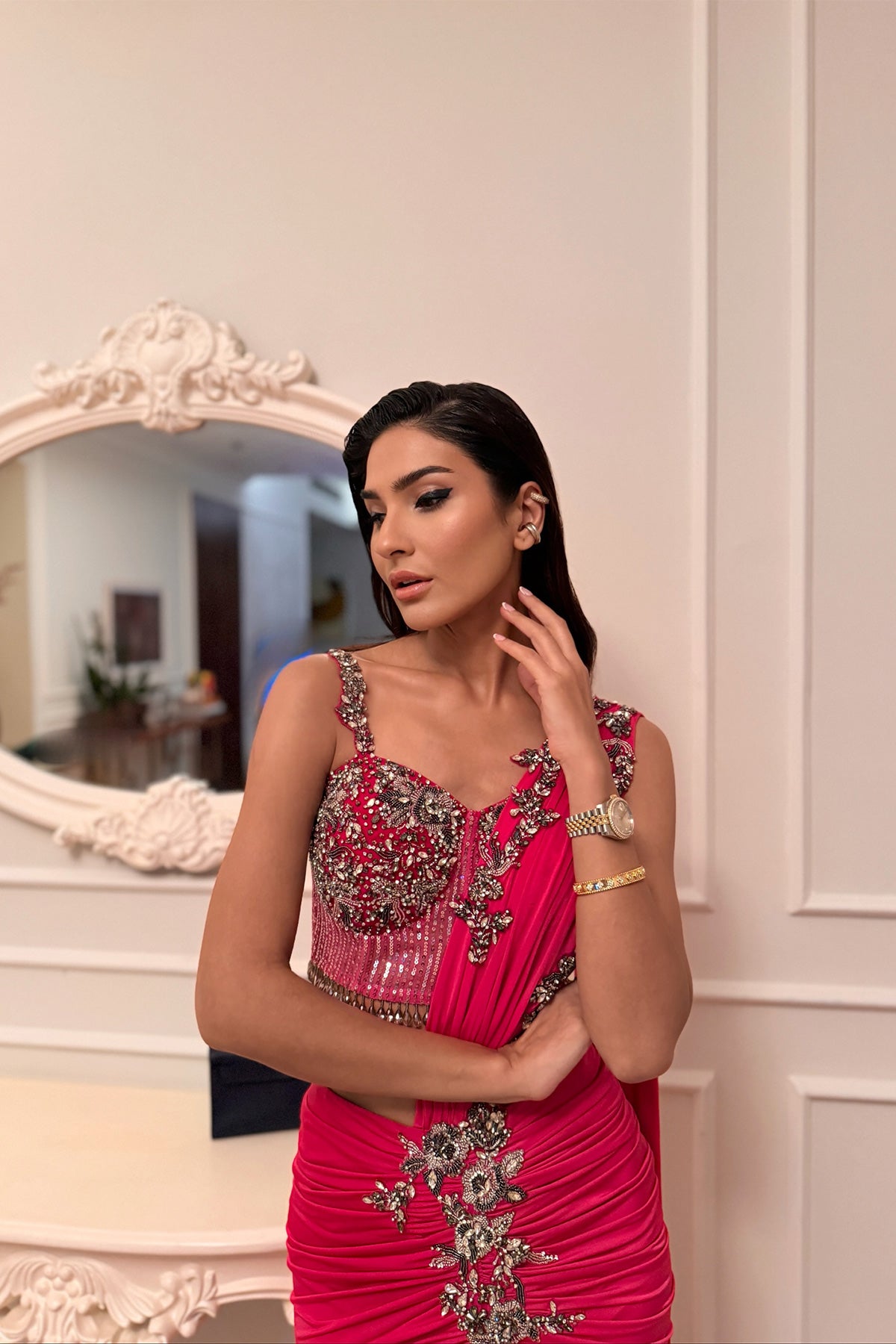 Viral Pink Jersey Saree