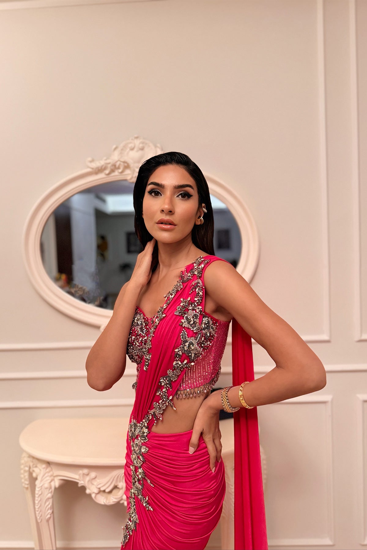 Viral Pink Jersey Saree