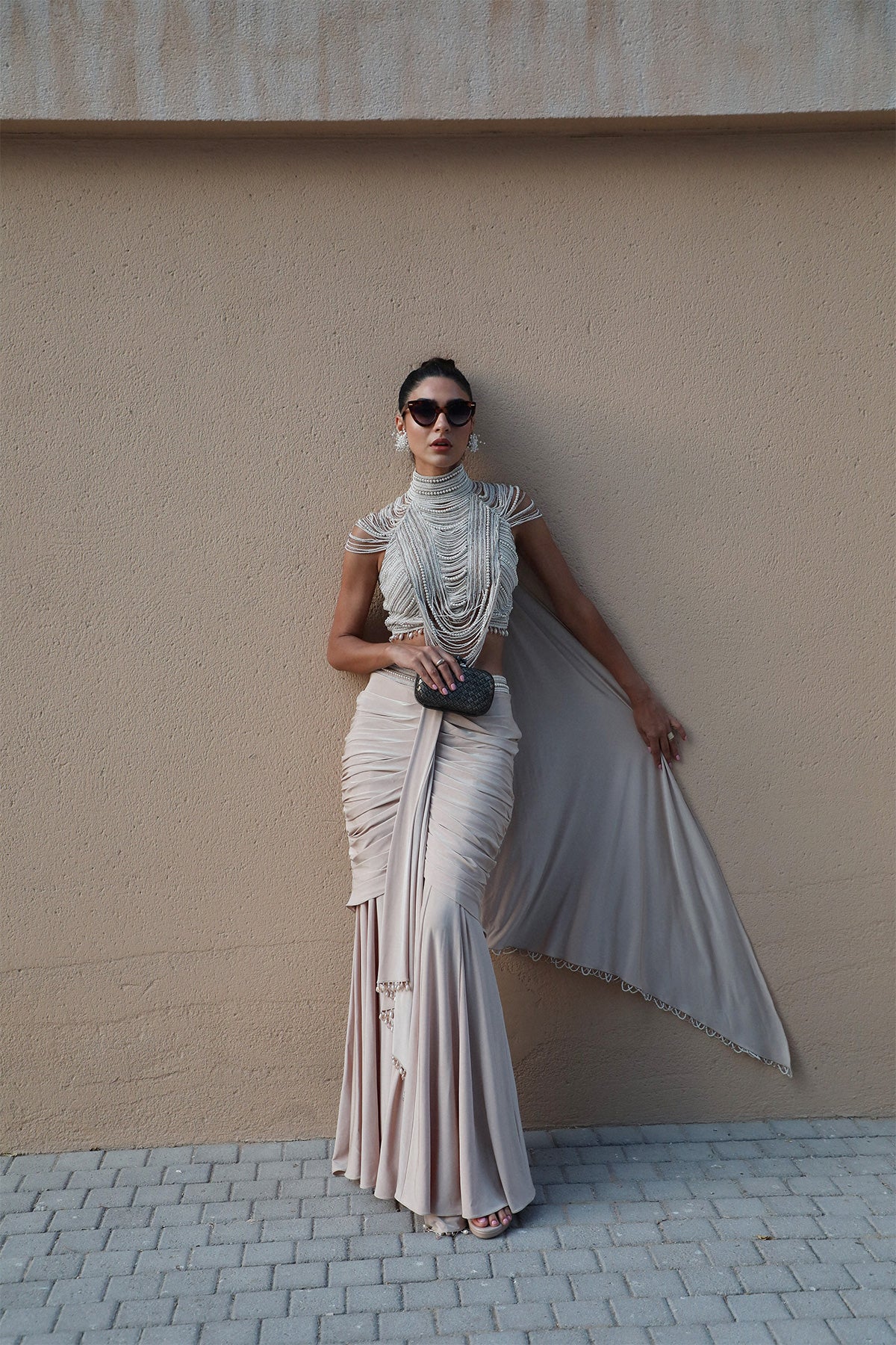 The Viral Outfit - Pearls & Jersey bodycon skirt