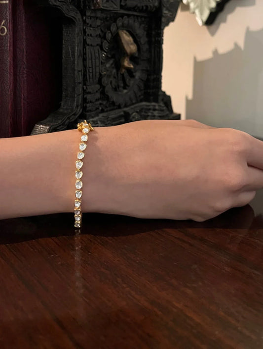Nishika Single Line Tennis Polki Silver Bracelet