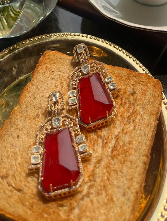 MINAL Semi Precious Red Rubi Jadau Polki EARRINGSS