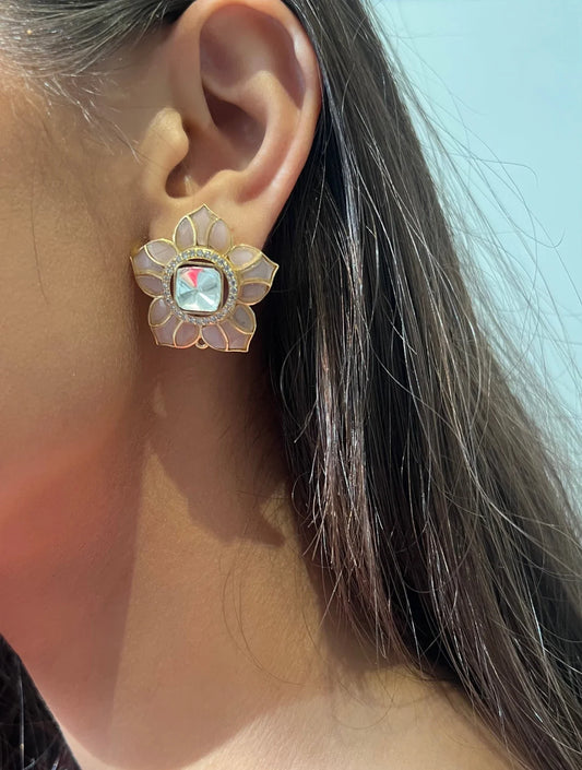 SHRIYA Flower Shaped Light Pink Polki EARRINGSS