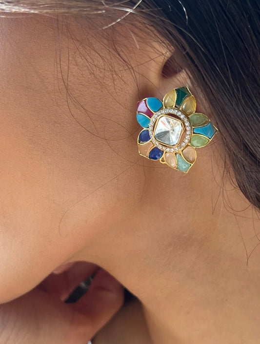 SHRIYA Flower Shaped Multi Coloured Polki EARRINGSS