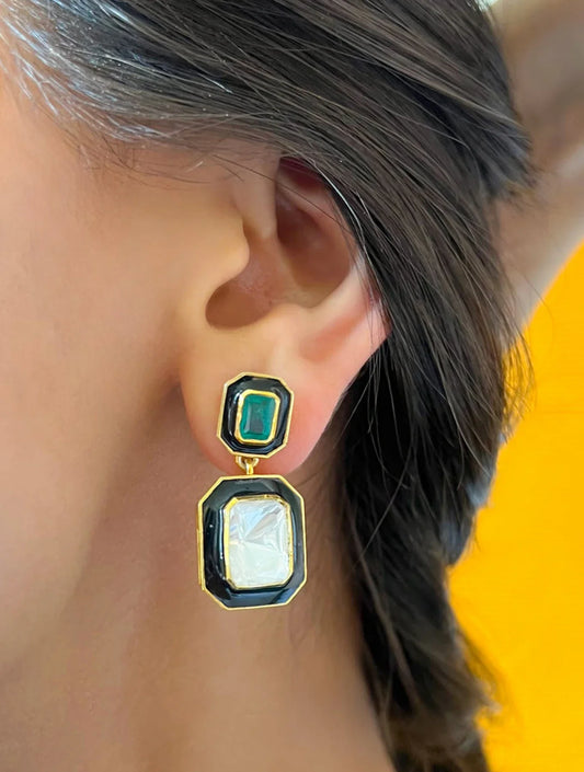 Rhea Emerald SP Polki Silver EARRINGSSs