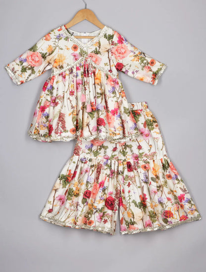 Beautiful Floral Spring Printed Peplum and Sharara