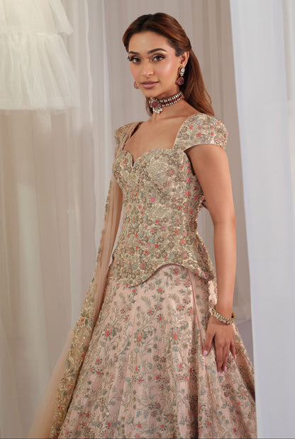 Blush Hand Embellished Corset With Lehenga & Dupatta