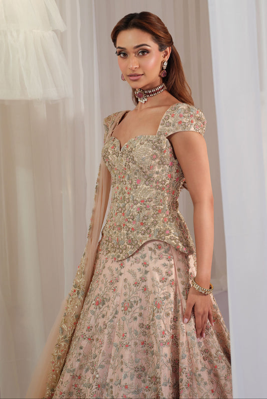Blush Hand Embellished Corset With Lehenga & Dupatta