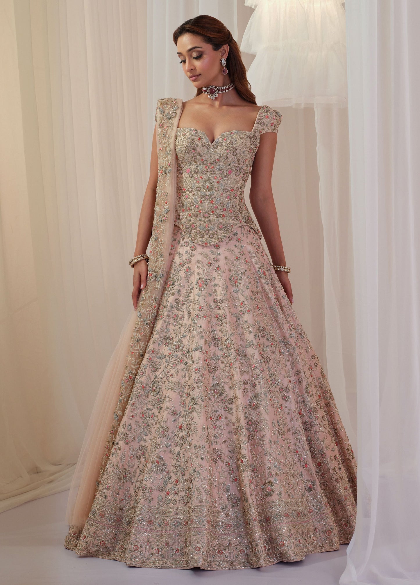 Blush Hand Embellished Corset With Lehenga & Dupatta