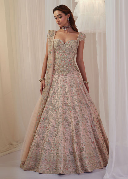 Blush Hand Embellished Corset With Lehenga & Dupatta