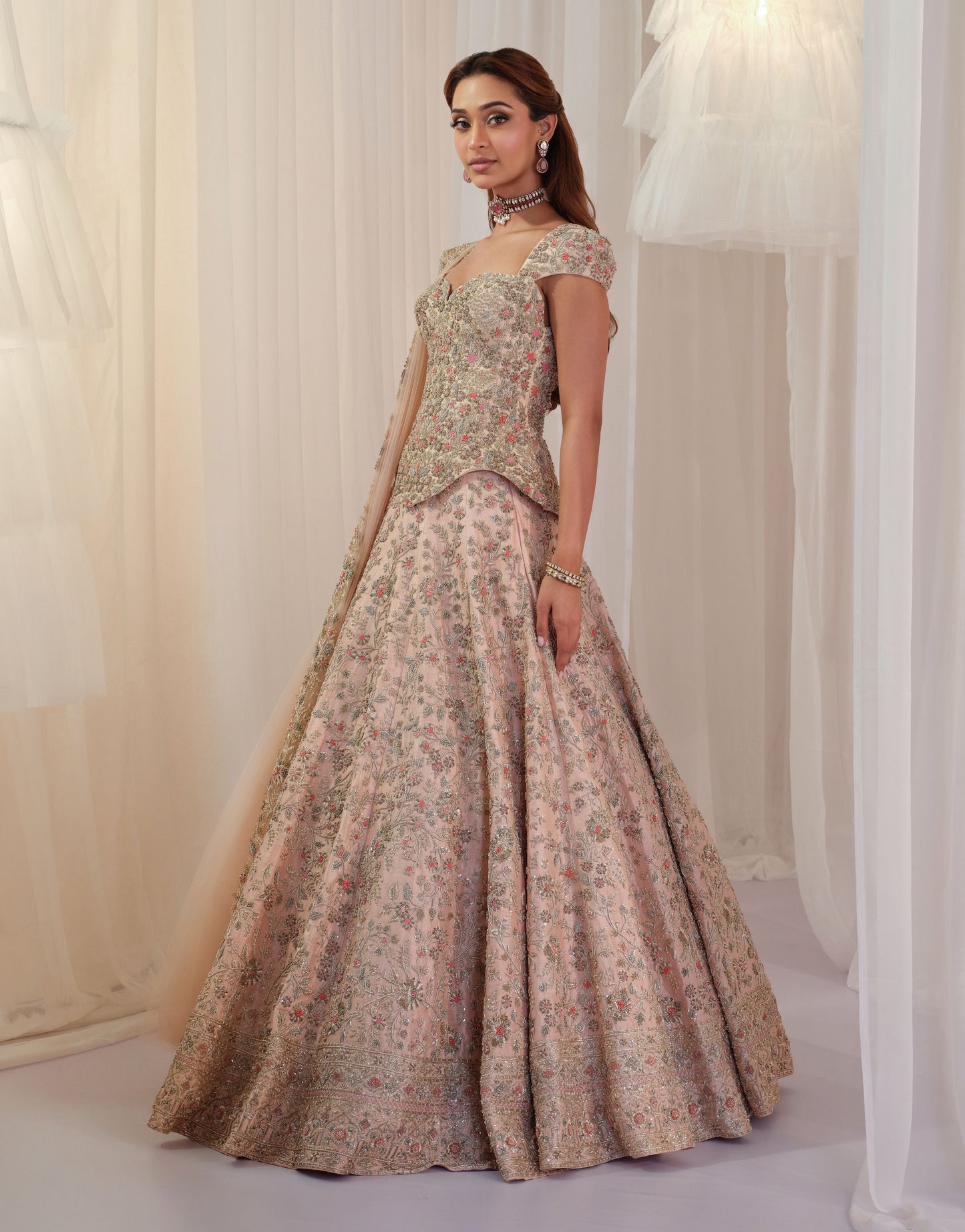 Blush Hand Embellished Corset With Lehenga & Dupatta