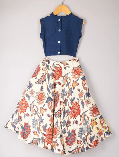 Floral Sequence Work Top With Printed Lehenga