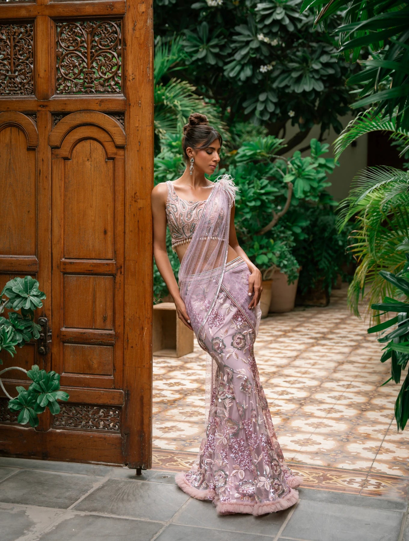 The Shades of Pink and Lilac Floral Sari