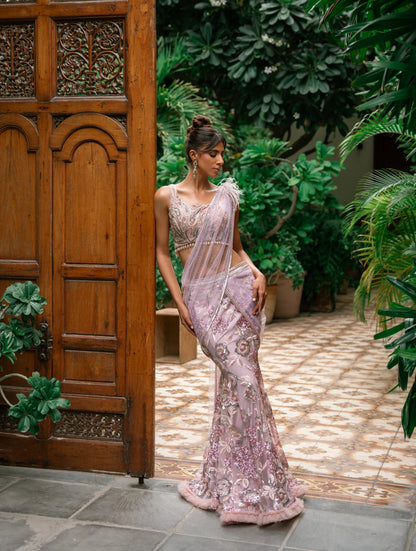 The Shades of Pink and Lilac Floral Sari
