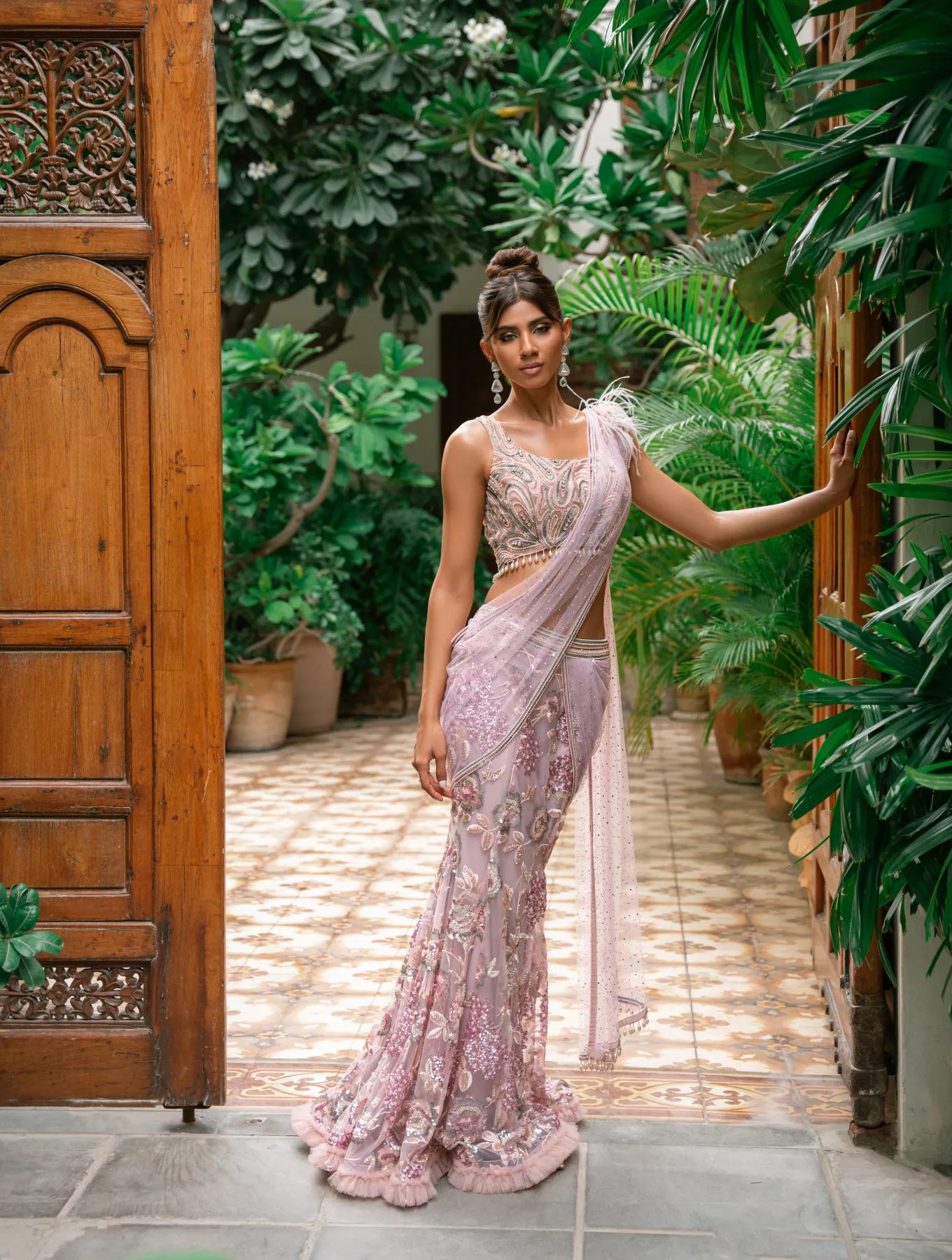 The Shades of Pink and Lilac Floral Sari
