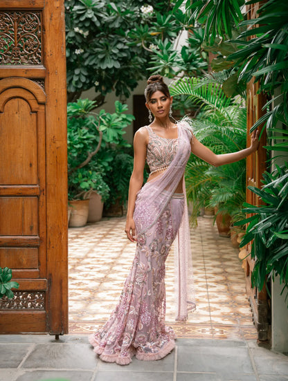 The Shades of Pink and Lilac Floral Sari