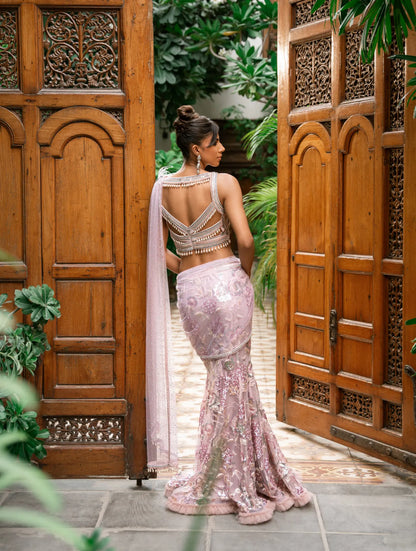 The Shades of Pink and Lilac Floral Sari
