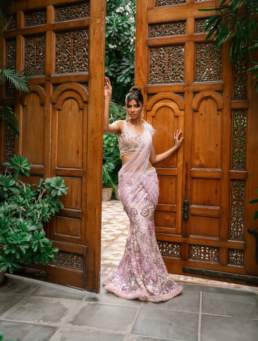 The Shades of Pink and Lilac Floral Sari