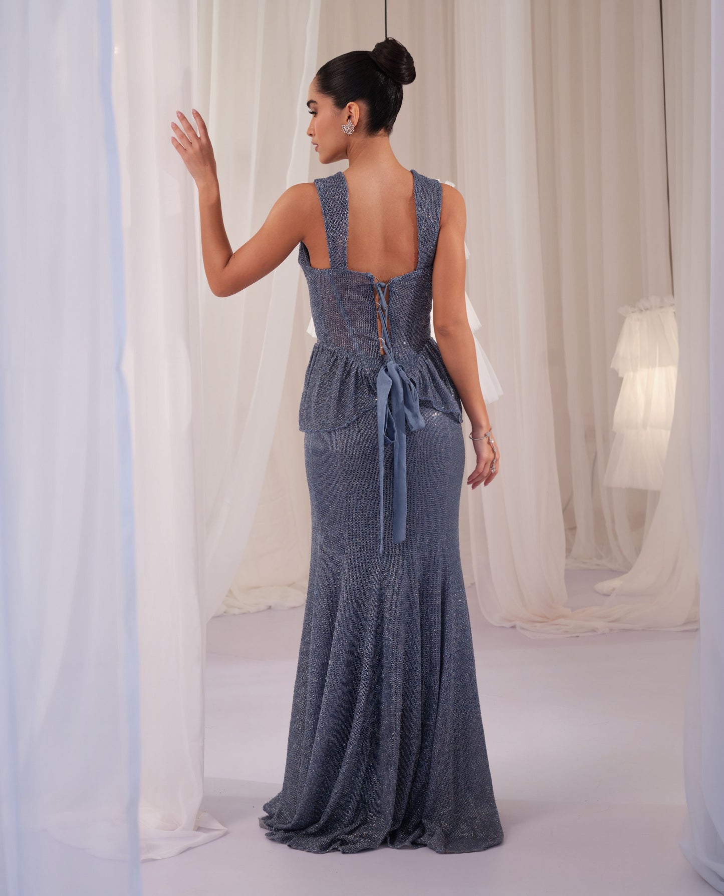 Frozen Blue Hand Embellished Corset With Skirt