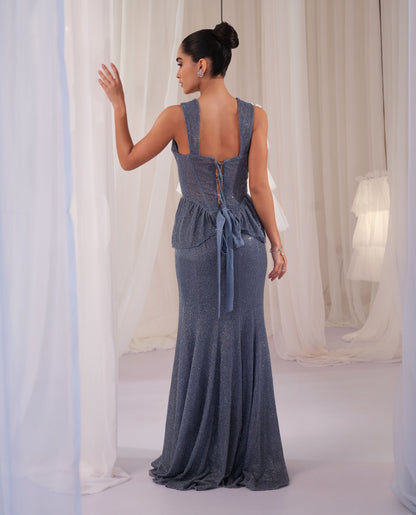 Frozen Blue Hand Embellished Corset With Skirt