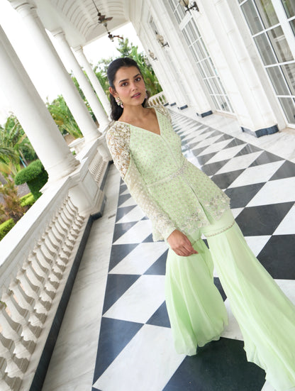 LIME GREEN PEPLUM SHARARA
