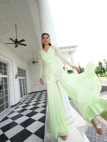LIME GREEN PEPLUM SHARARA