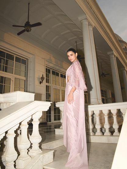 LILAC BUSTIER CAPE SAREE