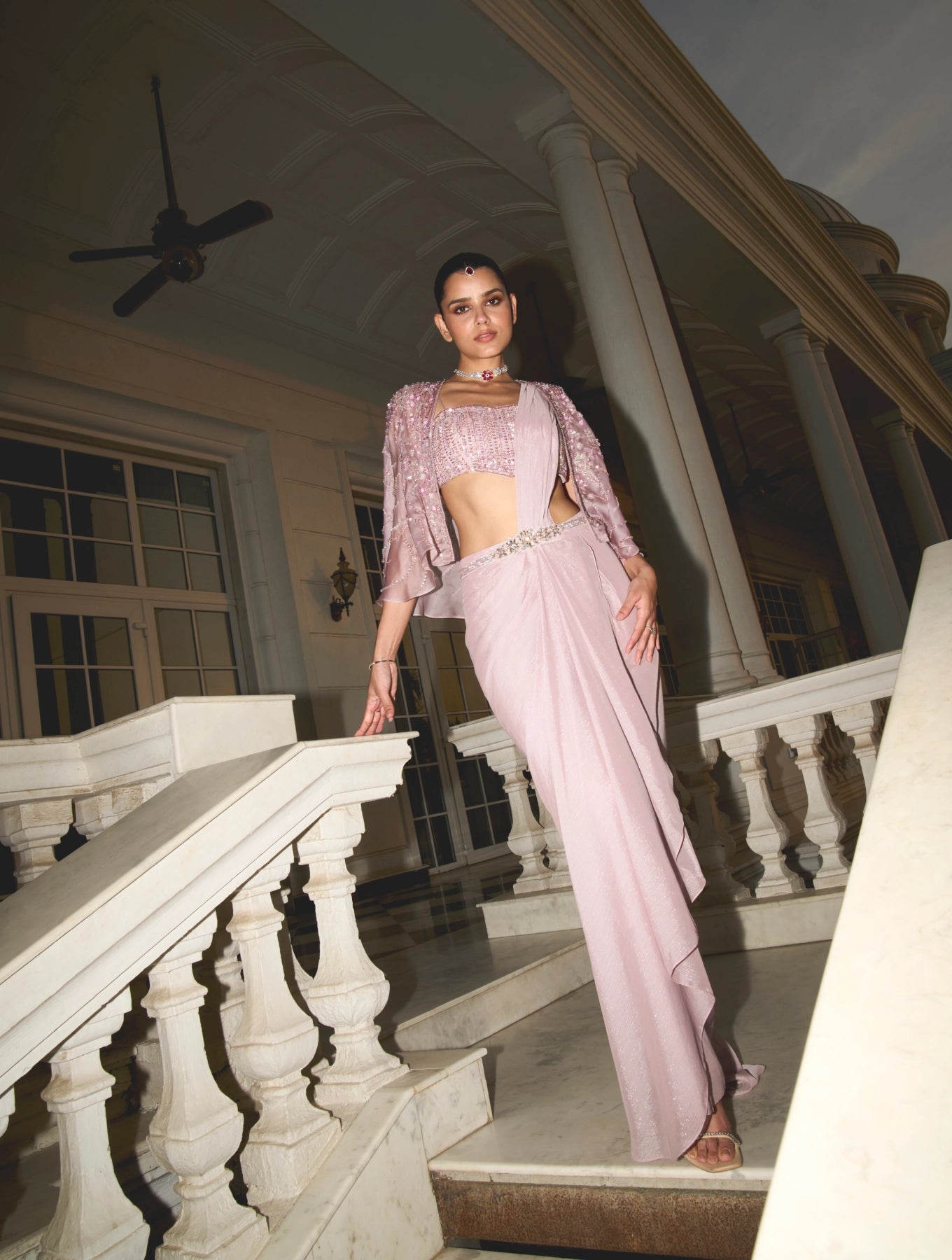 LILAC BUSTIER CAPE SAREE
