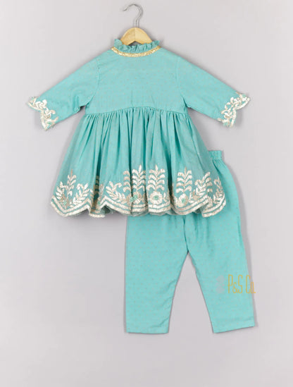 Gota Leaf Embroidered Blue Colour Angrakha With Pant