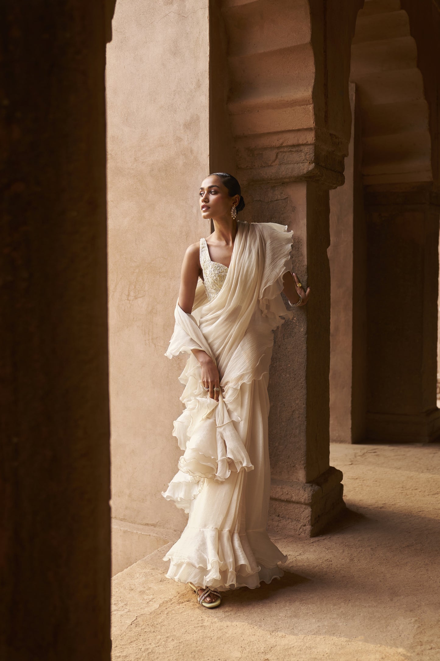 Ivory whisper saree with cape set