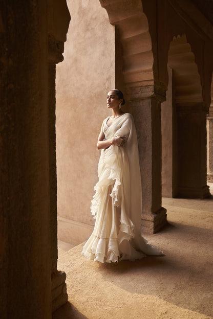 Ivory whisper saree with cape set