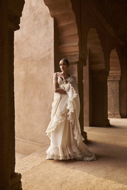 Ivory whisper saree with cape set