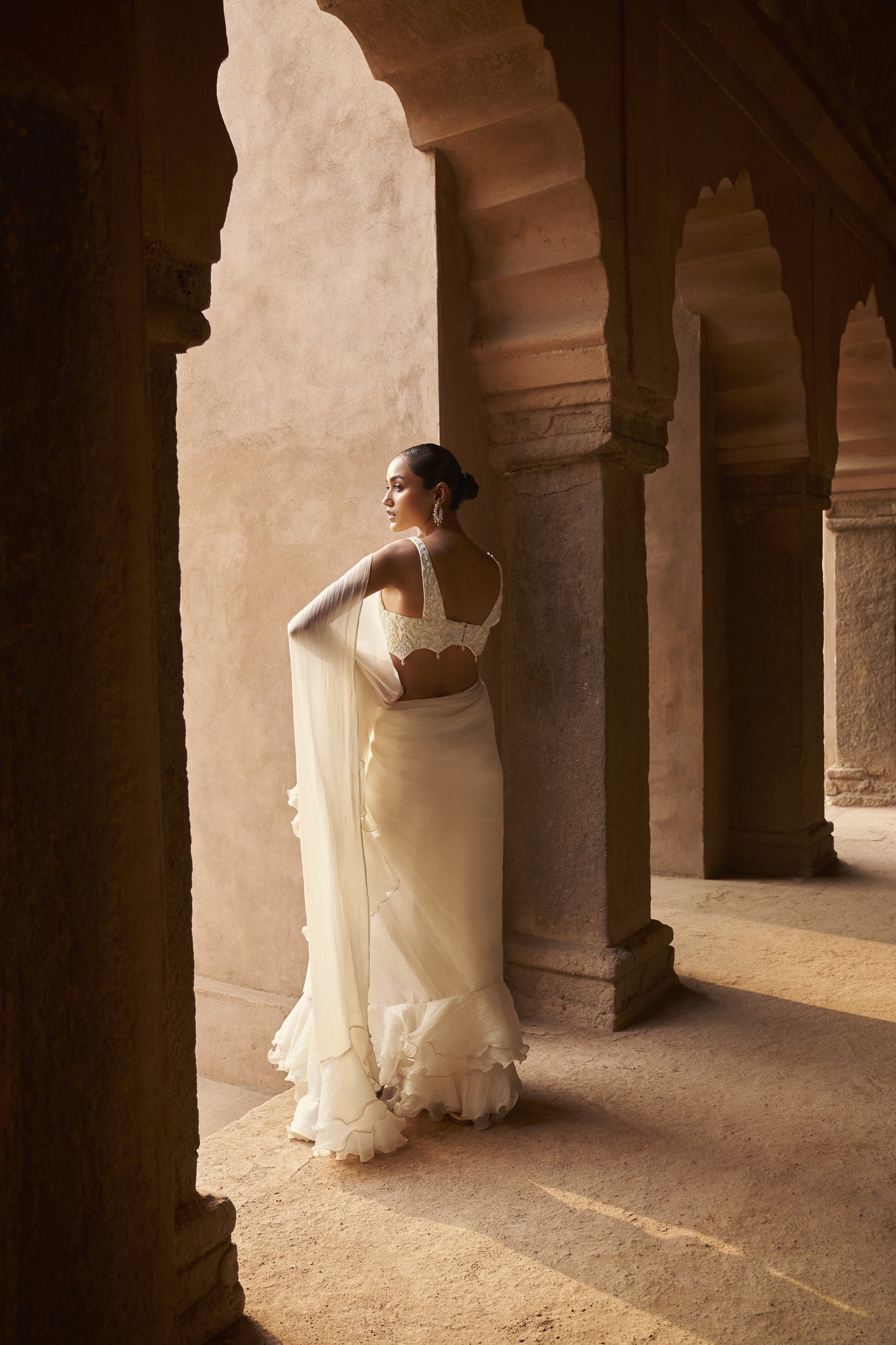 Ivory whisper saree with cape set