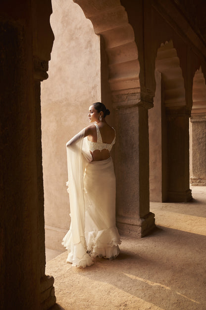 Ivory whisper saree with cape set