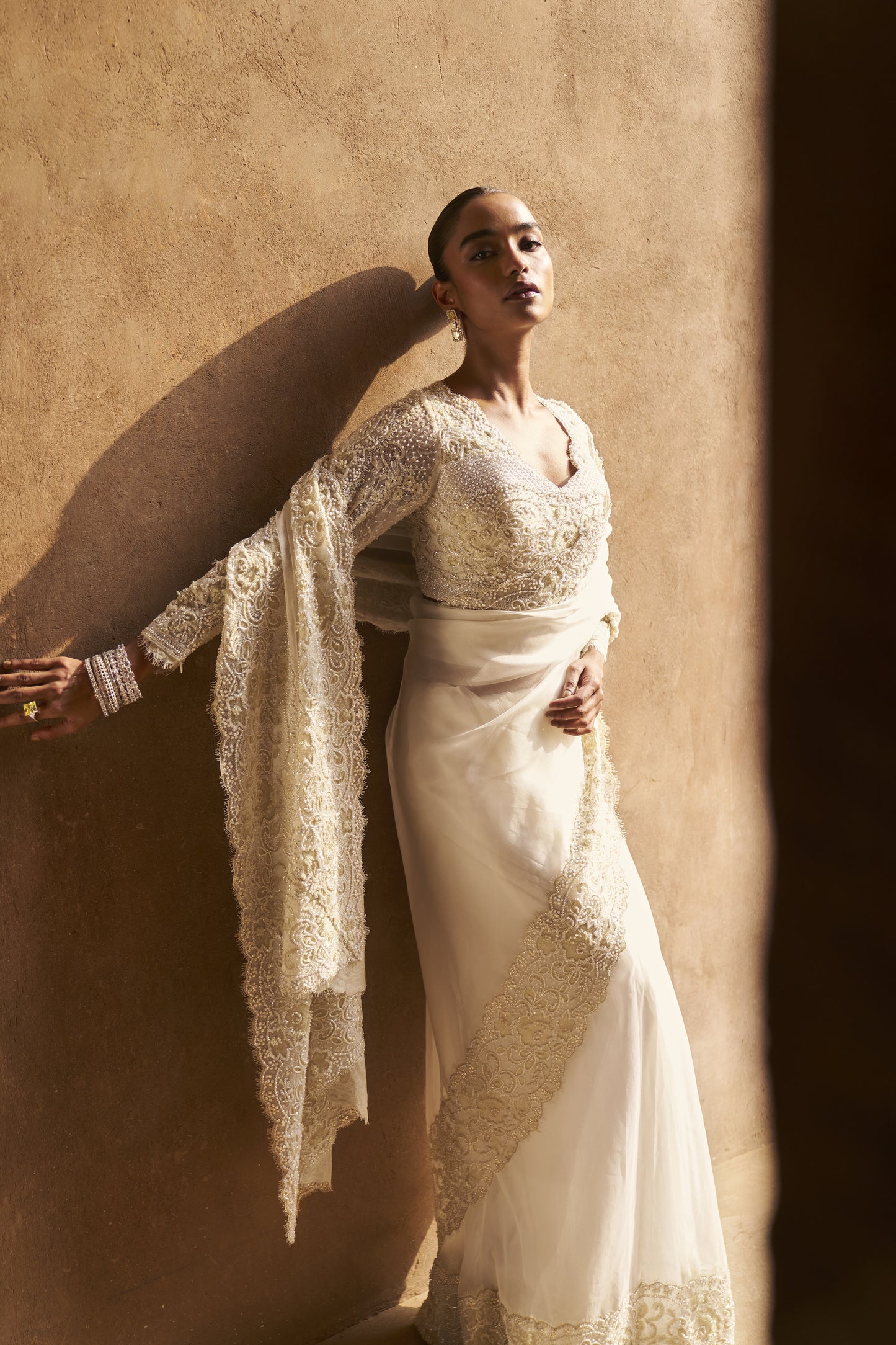 Golden galaxia full sleeves blouse, saree  set