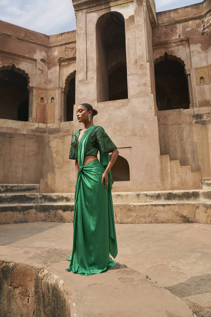 Aurora Borealis Green saree with blouse set