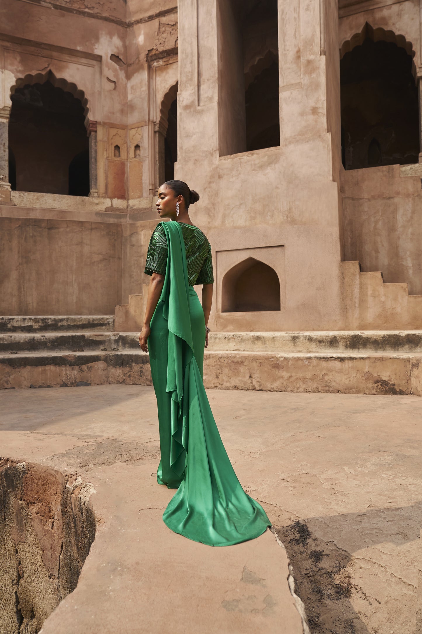 Aurora Borealis Green saree with blouse set